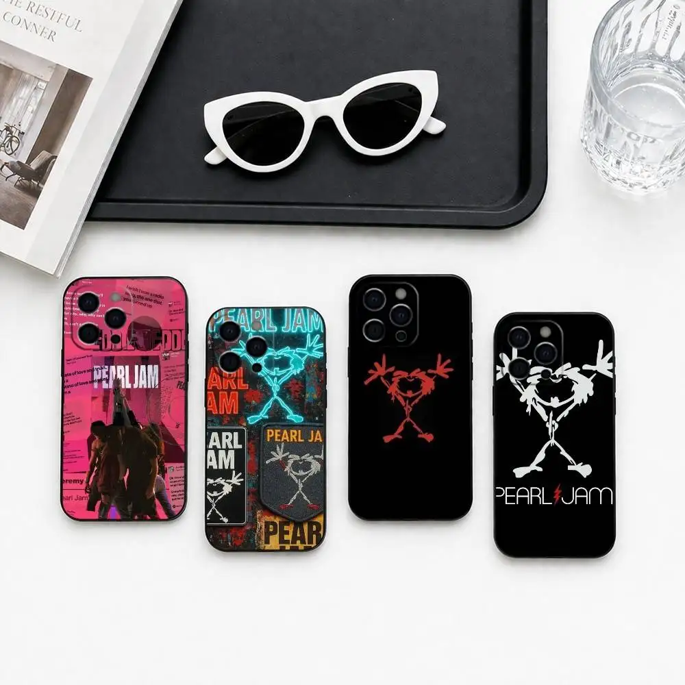 Funda para Teléfono Band Pearl J-Jam para iPhone 17, 16, 15, 14, 13, 12, 11 Plus, Pro Max, Otros, Cubierta Negra Suave
