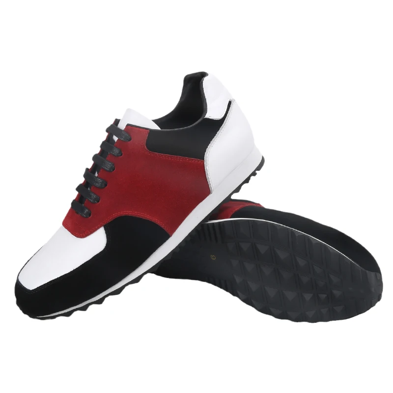 Piergitar Bespoke Styke Men's Shoes With Black/Red And White Suede/Calf Skin Leather Jogger Sneakers 100% Handmade Pops Footwear