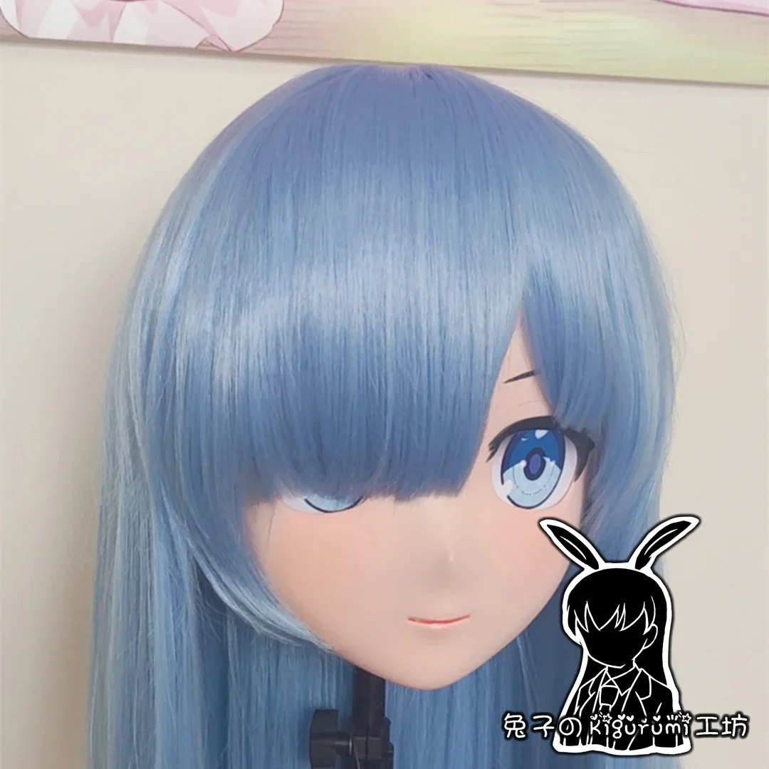 Máscara Kigurumi Cabeça Cheia Feita À Mão Personalizada com Fronte, Máscara Cosplay Bonito, Anime De Silicone, Peruca Azul, Festa Crossdressing, A54