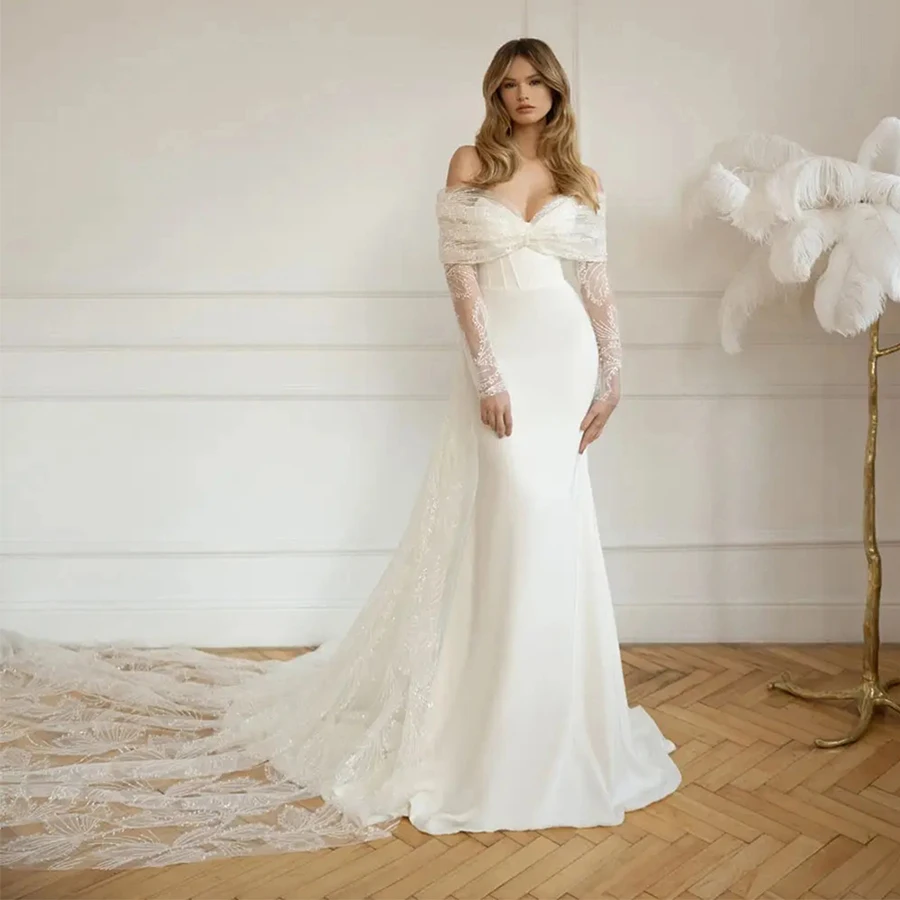 Abito da sposa in pizzo con spalle scoperte scollo a cuore a-line abito a tromba Sexy senza schienale abiti da sposa per le donne vestidos de novia