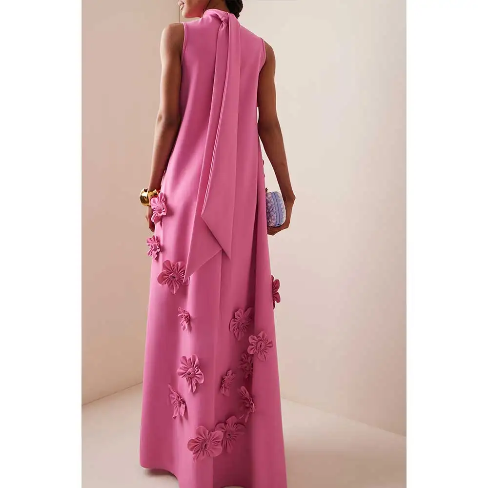 YUMDAI Luxury Pink Handmade Floral Dubai Sleeveless HiYUMDAI Lugh Neck Evening Gown 2024 Elegant Ladies Wedding Party Prom Dress