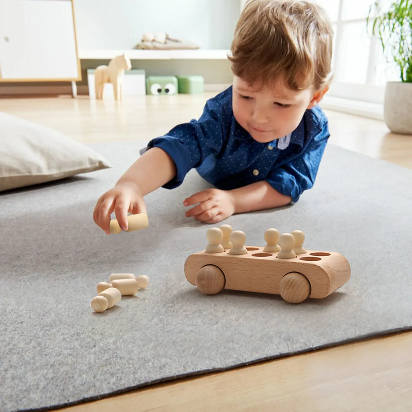 Blocco per bambini in legno Giocattoli Montessori Bus Educazione Blocchi di costruzione Giocattoli Montessori per bambini Giocattoli in legno Blocchi per cartoni animati per bambini Auto