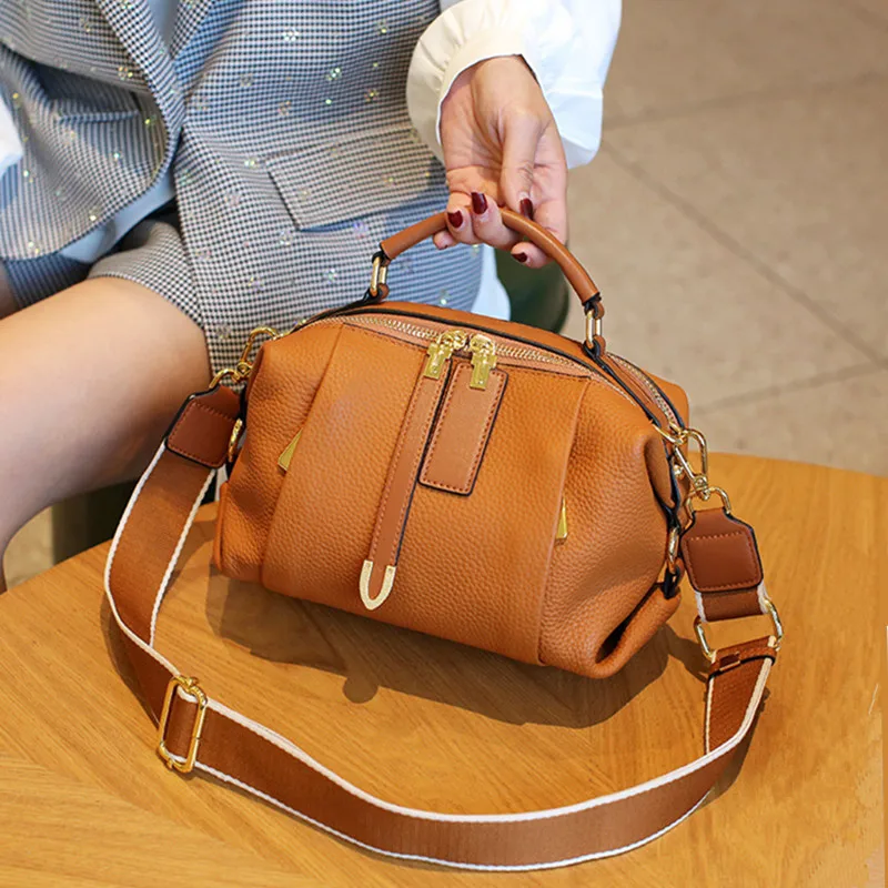 2025 الراقية جلد طبيعي خمر بوسطن وسادة حقيبة فاخرة مصمم حمل سيدة أنيقة جلد البقر حقيبة يد الكتف حقيبة كروسبودي