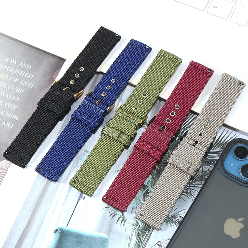 Universal Brand Flat Straight Interface Canvas Watch Strap 19/20/21/22/23/24mm Quick Release Design Nylon Watchband