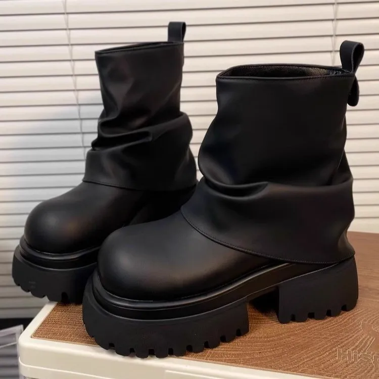 Bottes à plateforme mi-mollet pour femmes, bottes à talons carrés, chaussures à fermeture éclair latérale, Parker avec ceinture, moderne, 2024