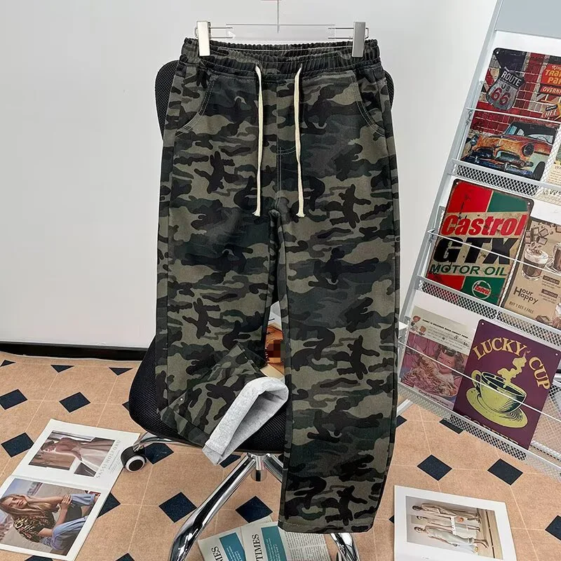 

Autumn Winter Men Camouflage Jeans American Retro Elastic Waist Denim Pants Casual Fashion Print Thicken Straight Leg Trousers