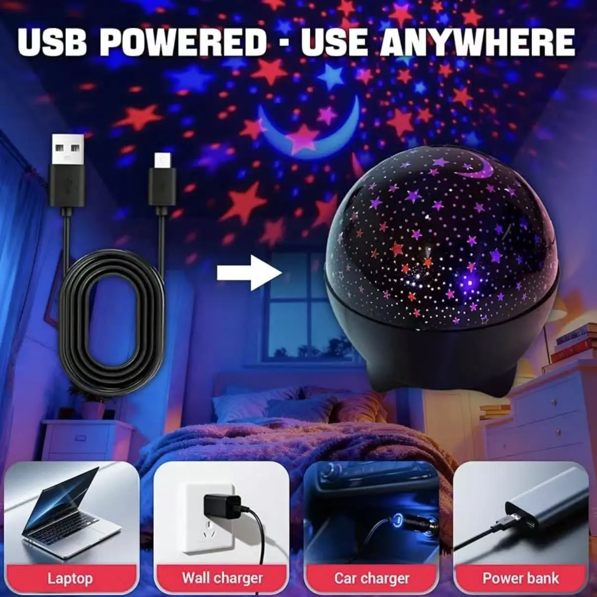 USB Plug Starry Sky Projector Light 7Modes LED Night Light Galaxy Moon Ambient Light for Kids Room Decor Christmas Birthday Gift
