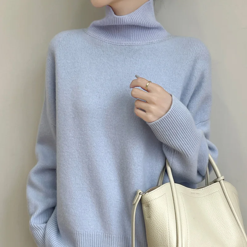 

Fashion 100% Merino Wool Age-Reducing Fashionable Sweater Warm Solid Color Pullover Cashmere Long Sleeves Clothing Top