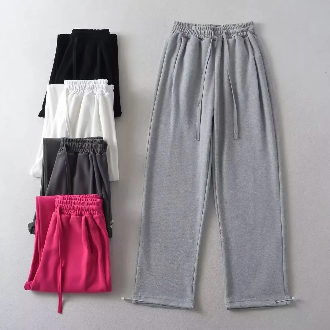 5 COLORS 2024 Elastic Drawstring Waist Sports Straight Wide Leg Pants Women Long Trousers Women Joggers Streetwear Sweats Pants