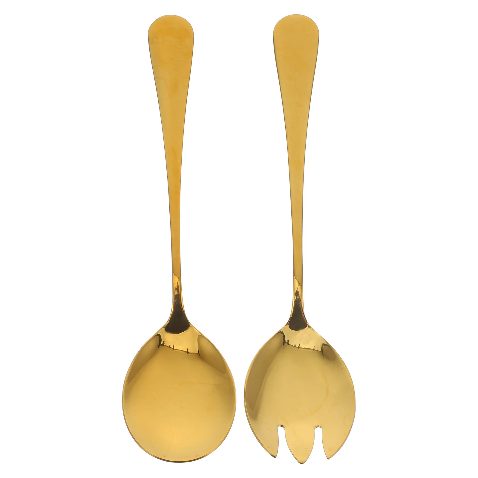 

1 set Salad Tableware Set Golden Stainless Steel Comfortable Grip Reusable Cake Spoon Multi-function Serving Home Supplies