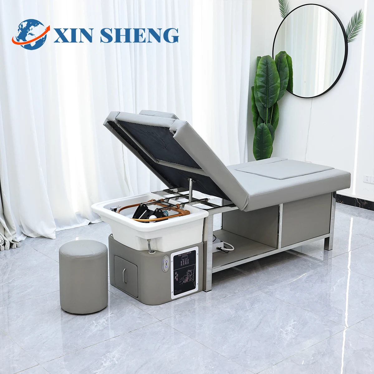 XinSheng Shampoo Beds, Head SPA Salon Bed with Water Circulation Device & Foot Bath Basin, Massage Table, Hair Salons Furniture