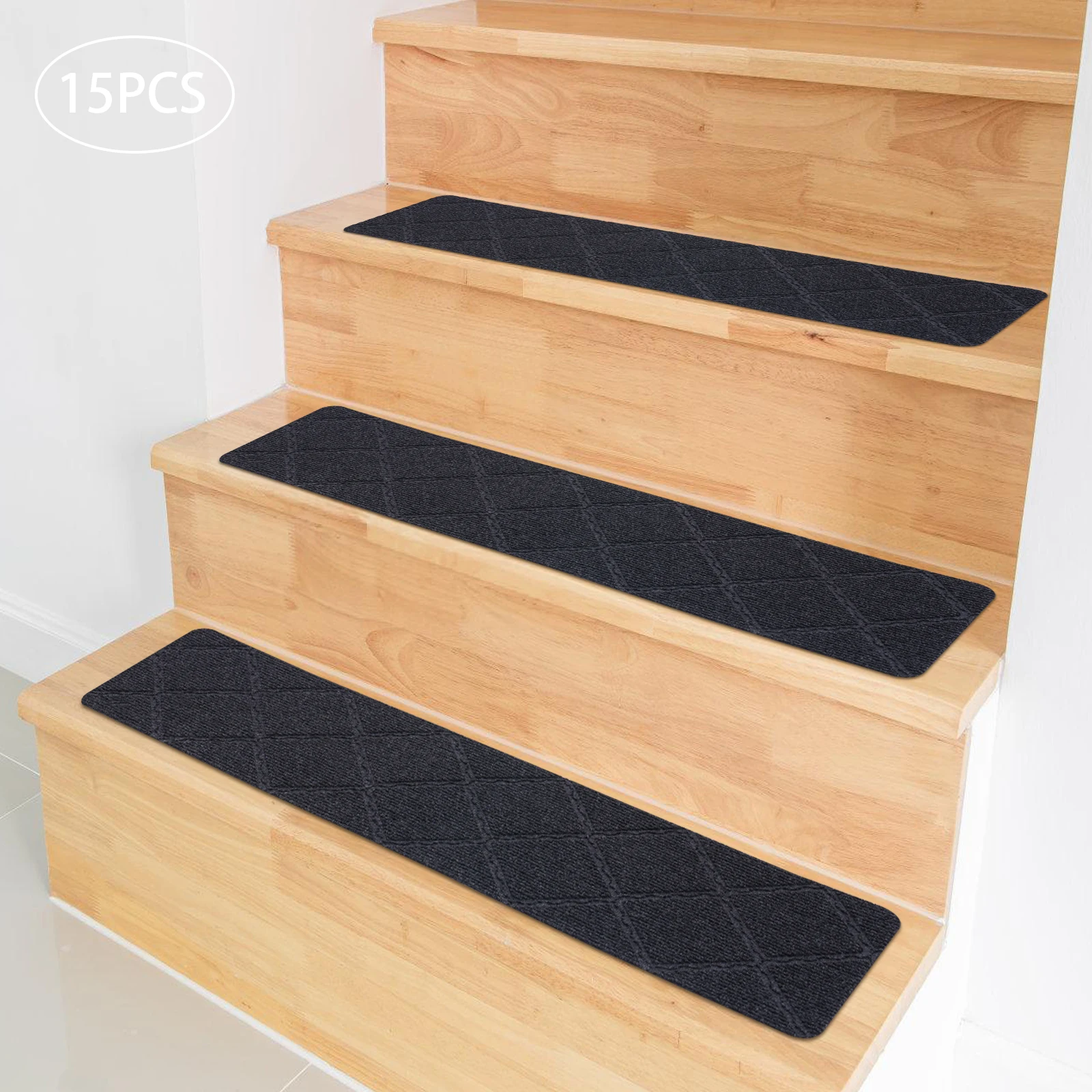 

Non-Slip Stair Treads for Kids, Indoor Wood, Anti-Moving, Modern Stair Runners, Safety for Dogs, 8 in x 30 in, 15 PCs