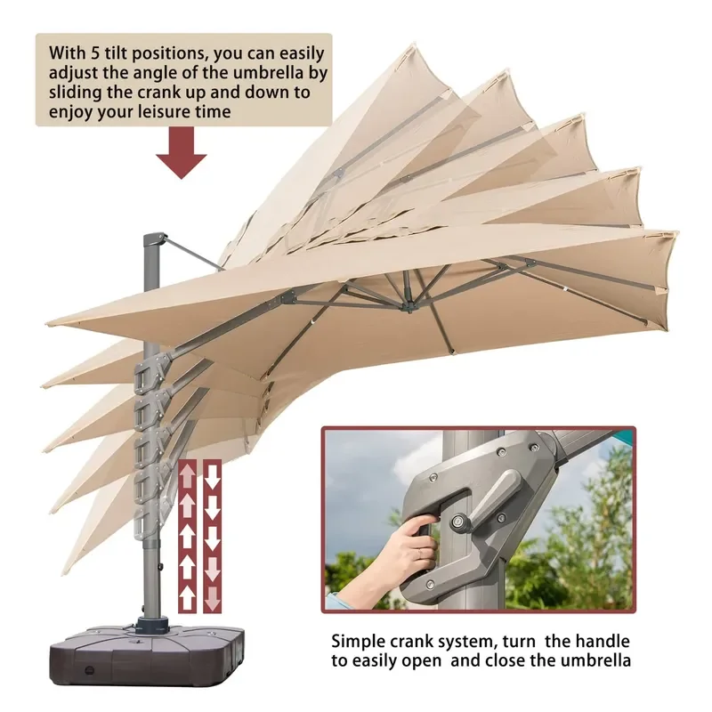 

[Acrylic Fabric]CE+MSDS+ISO+EORI Certificates Cantilever High Standard Outdoor Umbrella Solar LED Heavy Strong Water Tank