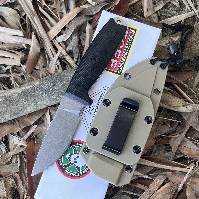 

Outdoor Stone Washed 9Cr18Mov Satin Flat Blade Lightweight Straight Blade Advanced Black G10 Handle with Kydex Sheath