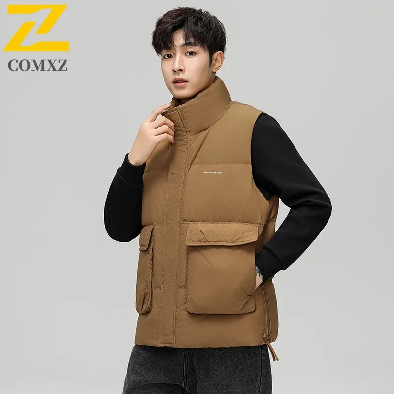 

Autumn Winter Men's Stand Collar Sports Down Vest Windproof Waterproof Sleeveless Outdoor Jacket for Hiking Camping Fishing 2025