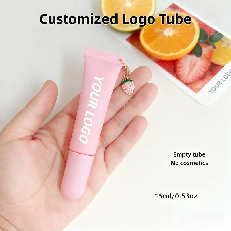 

【Логотип на заказ】50 шт. индивидуальный 15 мл/20 мл клубничный брелок с розовой трубкой, старая наклонная крышка, профессиональный инструмент для упаковки красоты