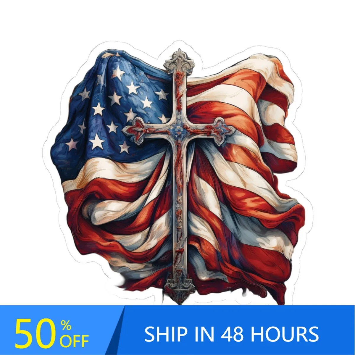 

Cross American Flag Stickers, Cute Camper Van Laptop Walls Bumper Waterproof Vinyl Decal Accessory Retro Vintage