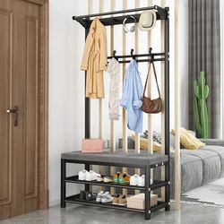 Mobile Coat Rack Shoe Bench Bedroom Metal Hanging Clothes Rack Shoe Bedroom Stool Clothing Home Entryway Furniture