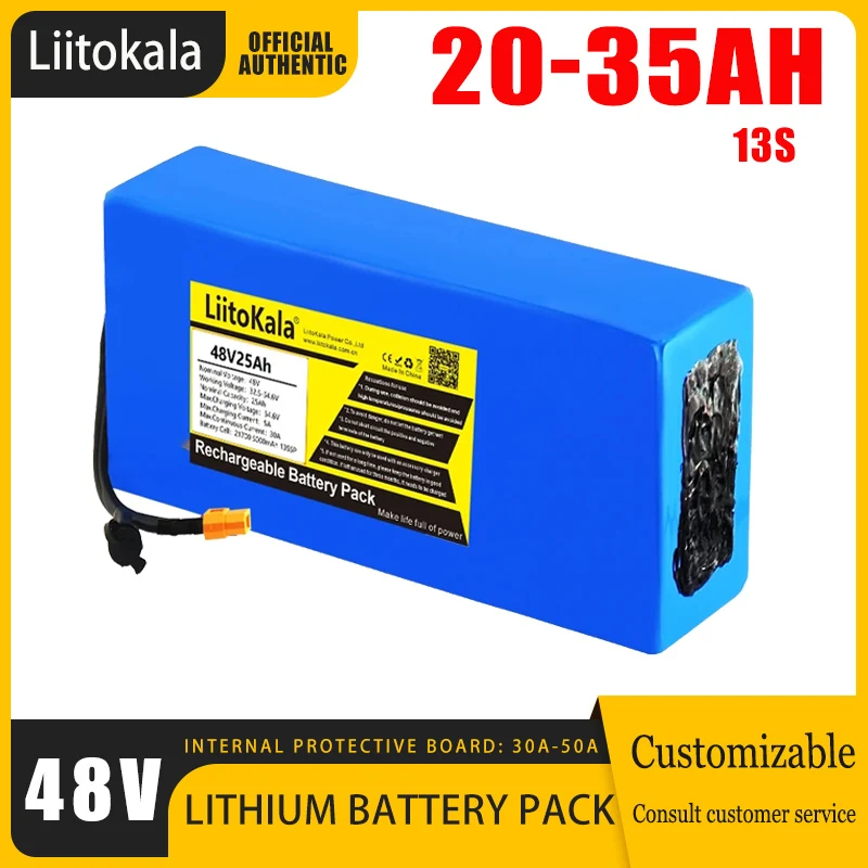 LiitoKala 48V 35Ah/20Ah/30Ah/25Ah 21700 5000mAh 13S Lithium Battery Pack 48V 1500W electric bicycle battery Built in 50A BMS