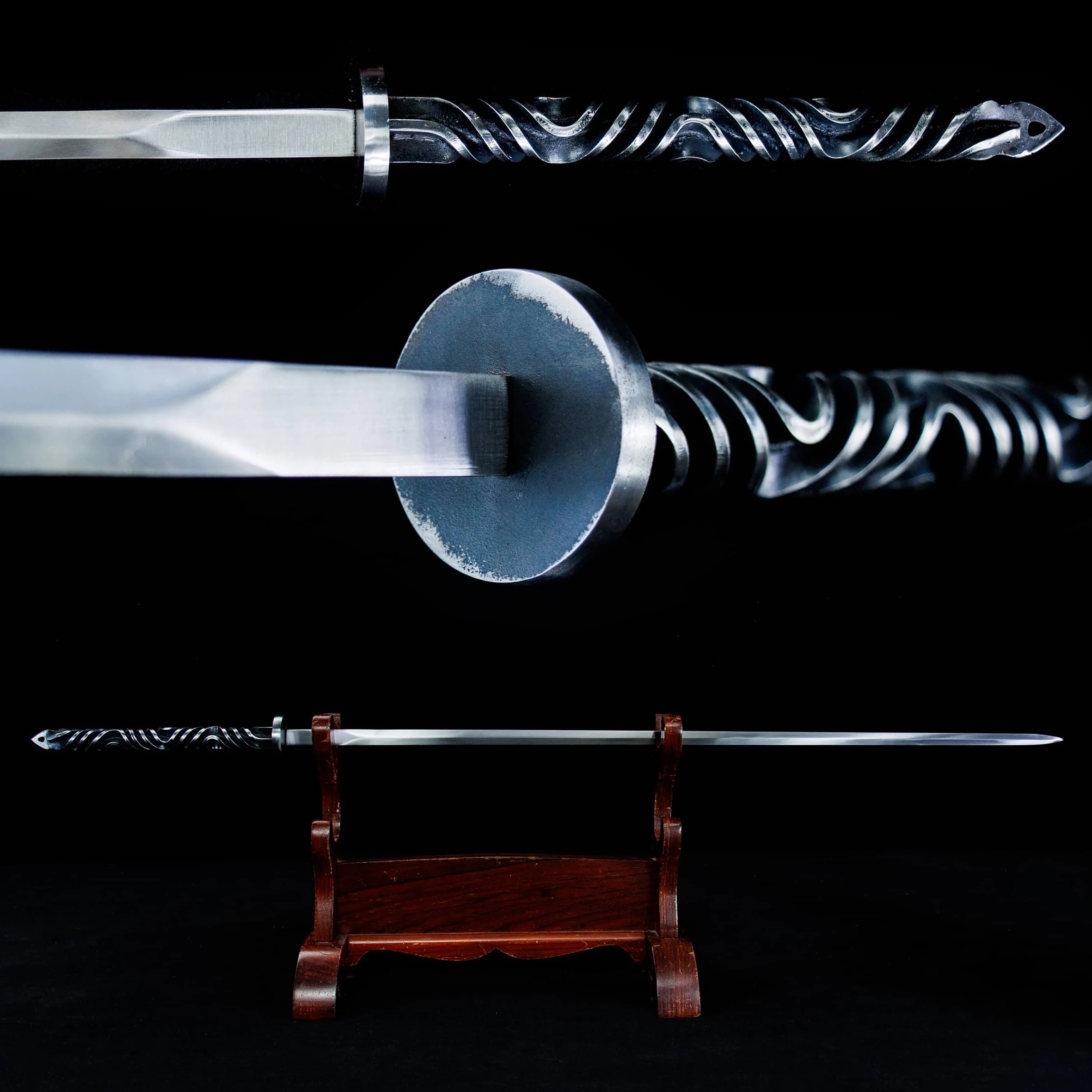 Full tang Chinese sword. Steel blade. Ninja katana. Knight martial arts. Physical exercise, outdoor sports. Kung fu Not sharp.