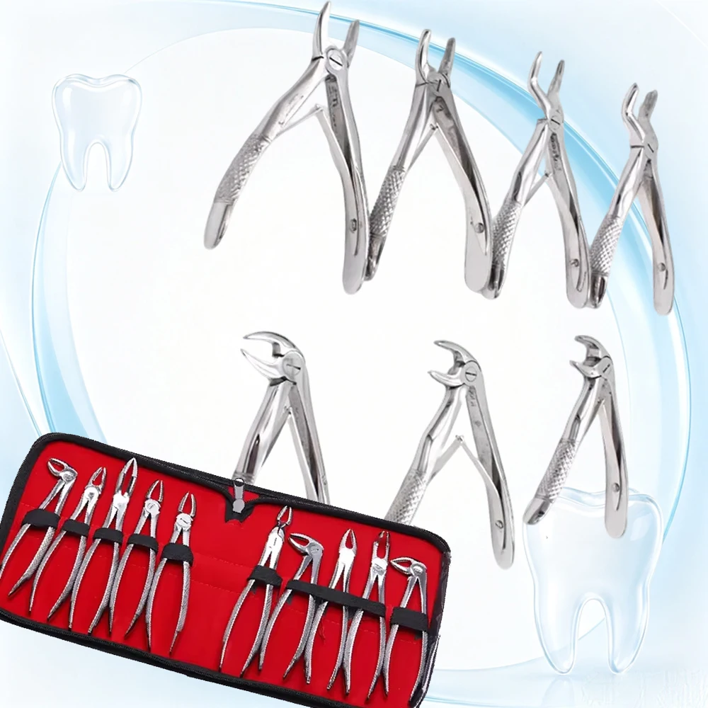 Dental Extraction Kit Forceps Adult Children Dentistry Curved Root Lift Elevator Surgical Oral Tools Set