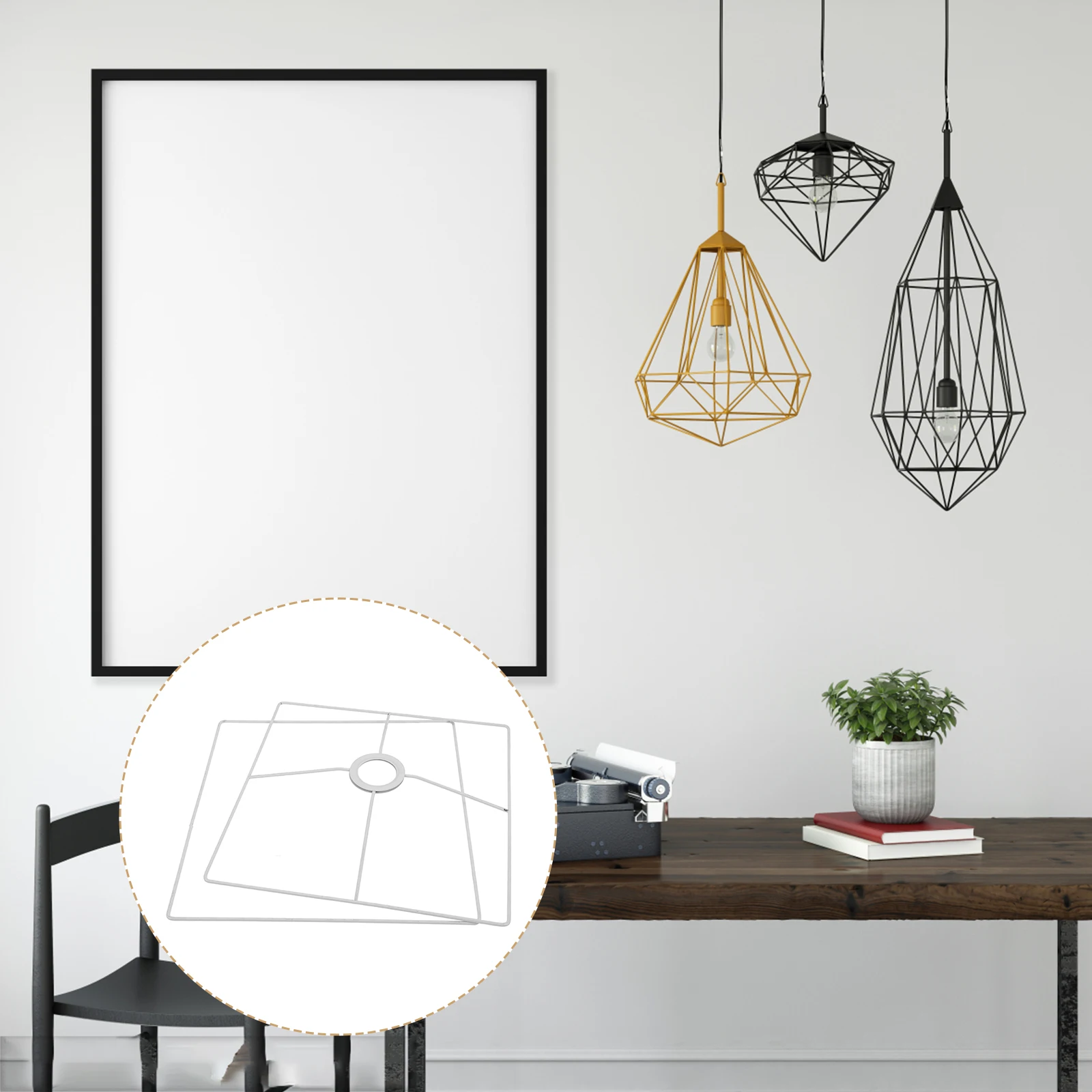 

Square Lampshade Frames Wire Iron Table Lantern Shelves DIY Lighting Accessories Durable Replacement for Chandeliers