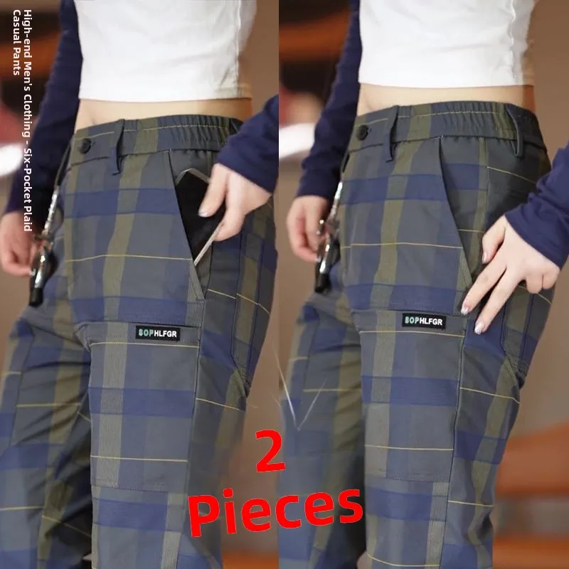 

Мужские повседневные брюки в клетку, весна-осень, эластичные, свободные, прямые, деловые, для джентльменов, стильные, модные