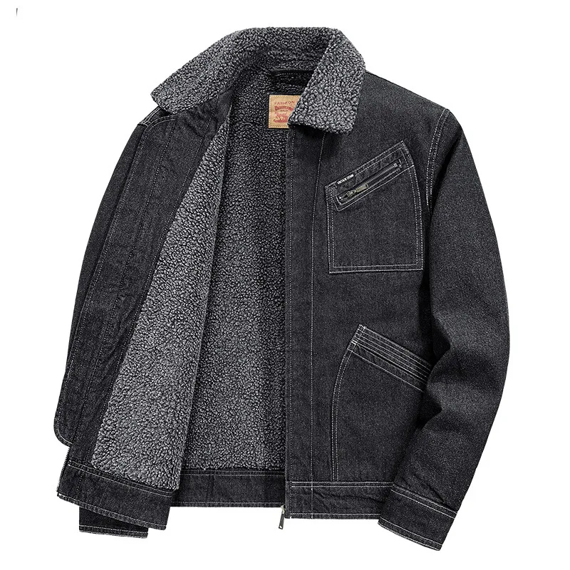 Winter Men's Casual Warm Jacket 2026 Thick Fleece Denim Cotton Coat Youth Fashionable Outerwear for Men