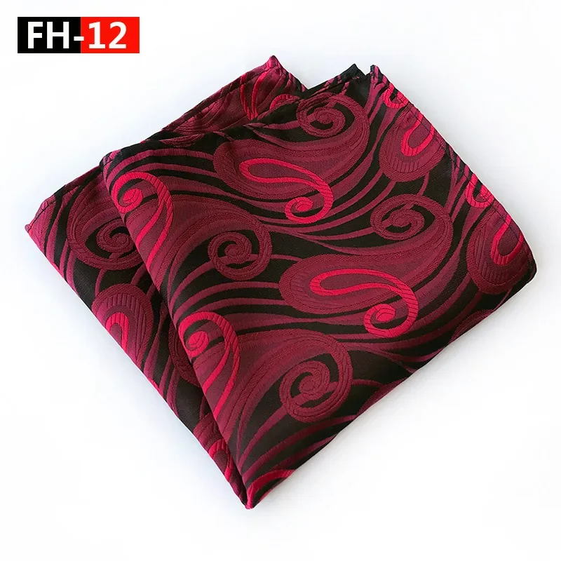 Desain Baru Sapu Tangan Sutra Merah & Hitam Paisley Mode Pria Sapu Tangan Segi Empat Titik Bunga untuk Pria Setelan Sapu Tangan Costome