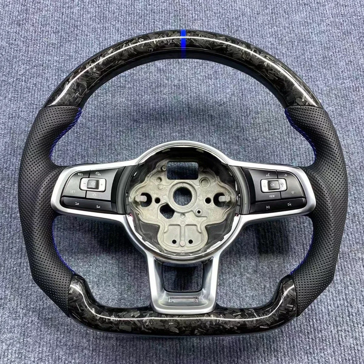 For Volkswagen Golf 7 MK7 MK7.5 GTI R GTD GTE Passat B8 Tiguan Truly Blue Forged Carbon Fber Steering Wheel Upgrade Modification