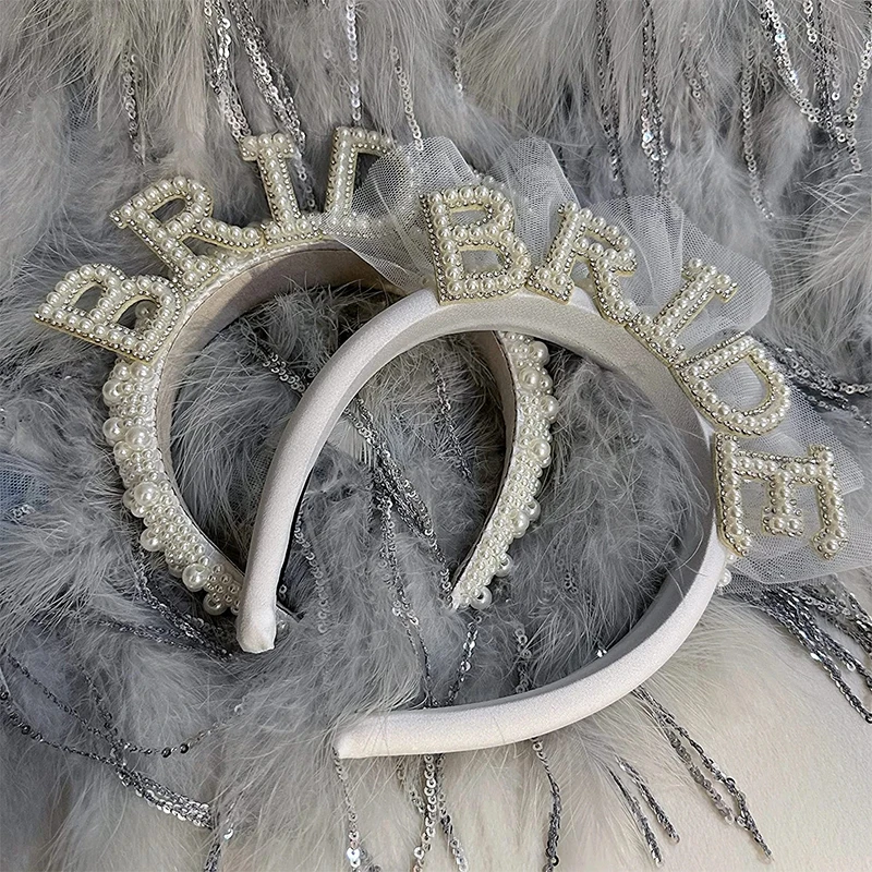 

Bride To Be Pearls Headband Bachelorette Hen Party Team Bridal Crown Hairbands For Wedding Decoration Dinner Hair Accessories