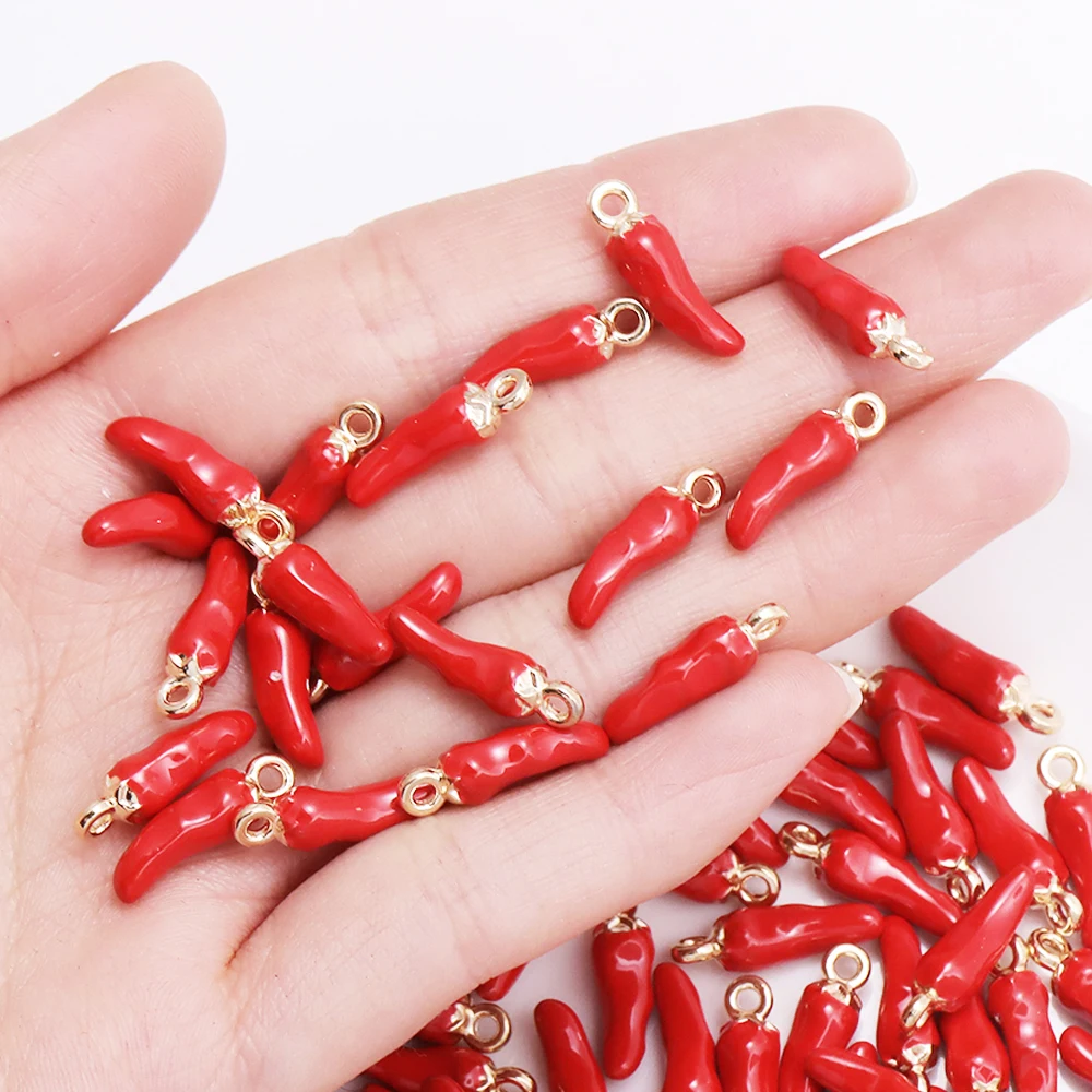 10Pcs 3D Pepper Enamel Alloy Pendant Cute Mini Red Chili Food Charm for Women's Bracelet Earrings DIY Jewelry Making Accessory