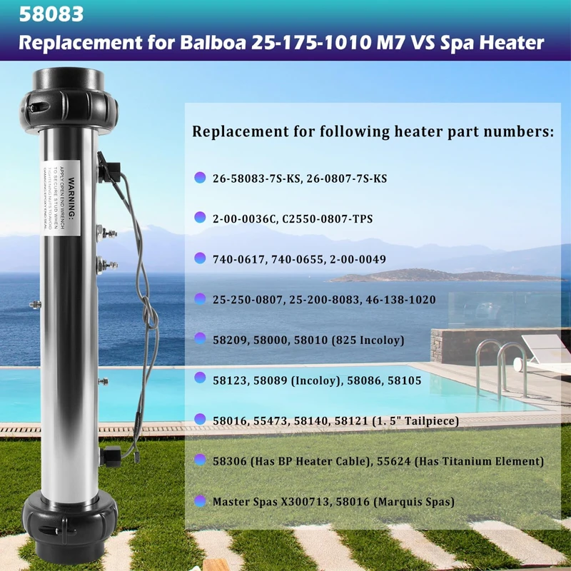 58083 Heater Assembly Fits for Balboa 25-175-1010 M7 VS 5.5KW, 220V Spa Hot Tub Heater Element with Dual Sensors