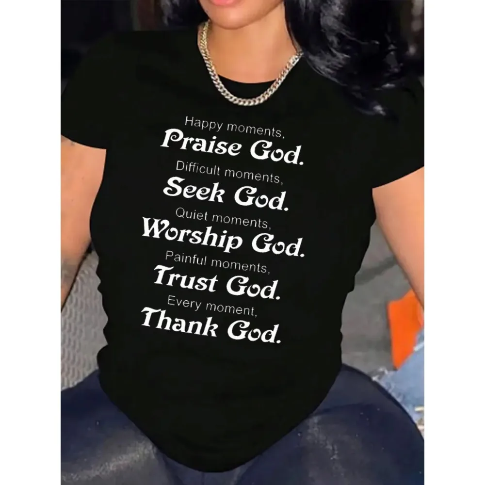 Praise Seek Trust God Christian Quote Graphic T‑shirt Unisex Washed Cotton Short Sleeve Casual Streetwear Tops