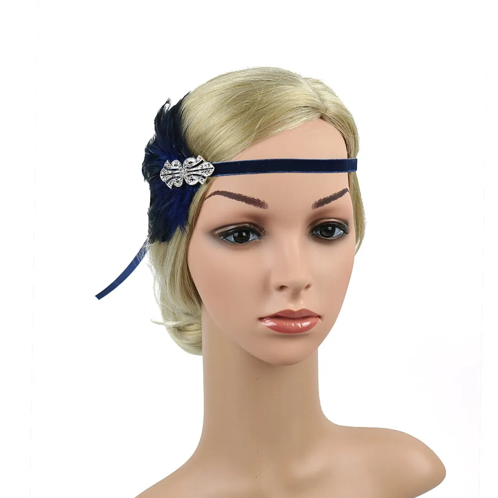 

Повязка на голову в стиле флеппер, темно-синяя, украшенная стразами и пайетками, эластичная, удобная, для свадьбы, торжеств и вечеринок