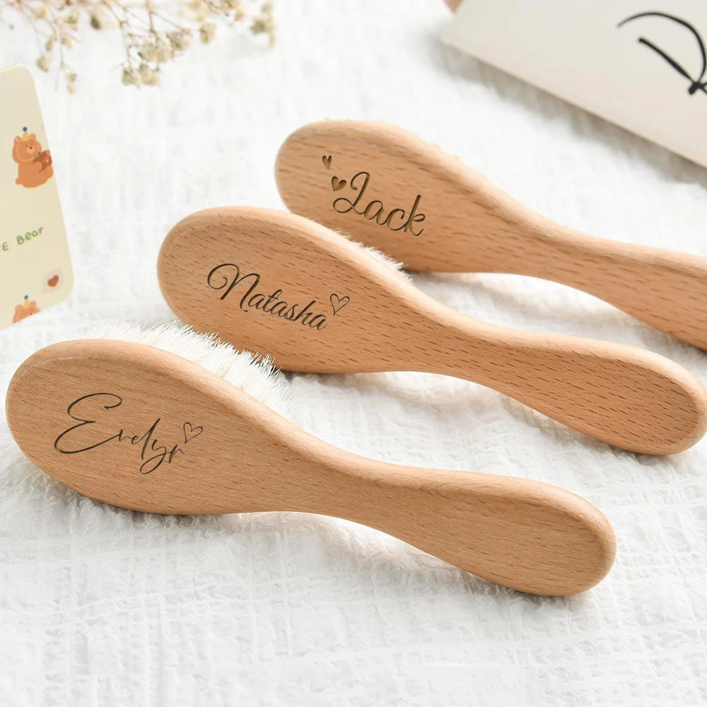 

Personalized Babies Wooden Hairbrush Birth Baptism Birthday Gift Engrave Infant Name Newborn Hair Brush Comb Brush