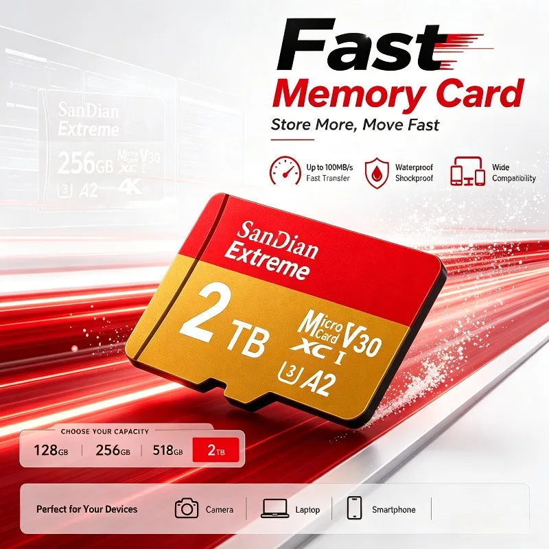 Carte mémoire Micro TF/SD 2026 1 To 128 Go Classe 10, Mini Carte pour Appareils Photo, Téléphones et Tablettes