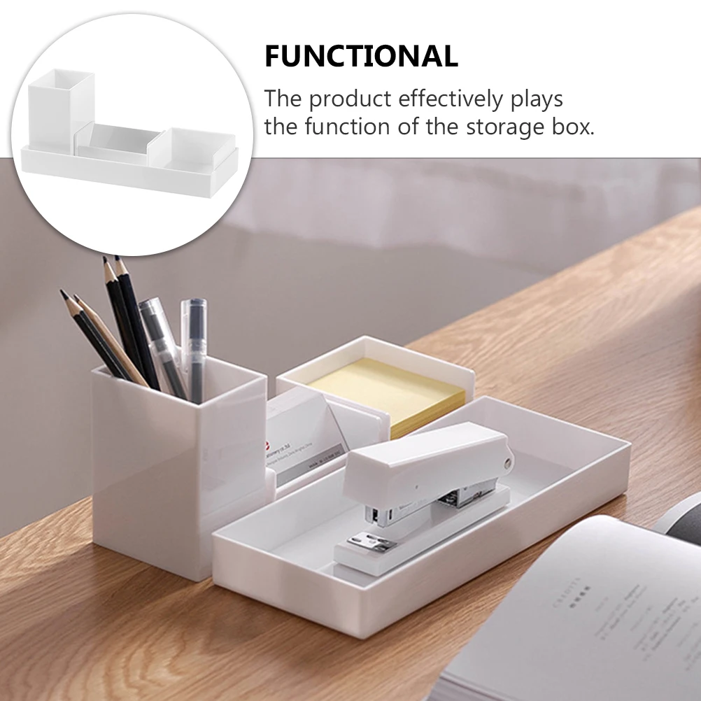

White Desk ganizer Storage Box Pencil Holder Stationery Supplies Multifunctional Desktop Container Office Use Practical Solution