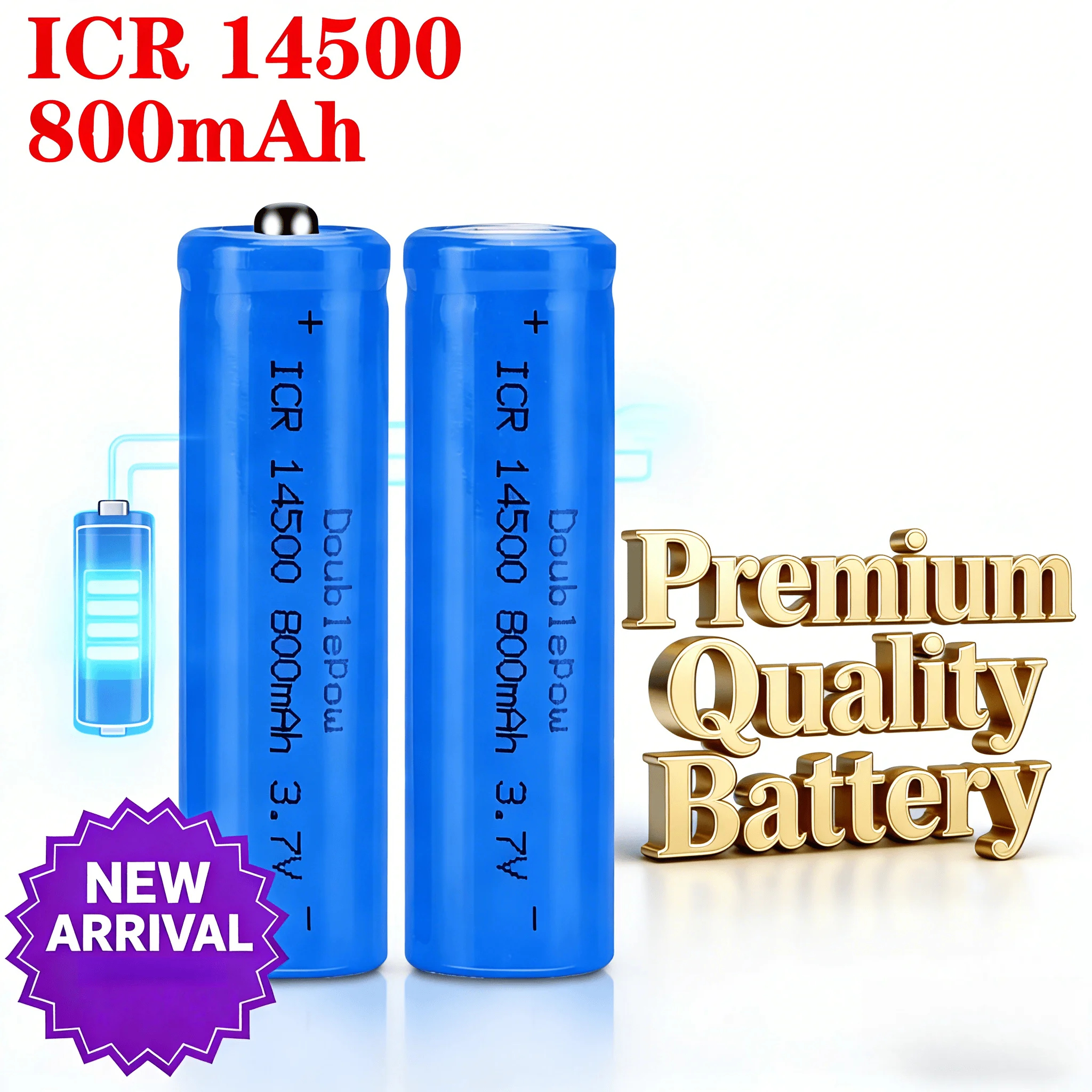 

Really Capacity 14500 800mAh 3.7V Rechargeable Li-ion Batteries ,AA Size Battery Lithium Cell for LED Flashlight, Headlamp,Torch