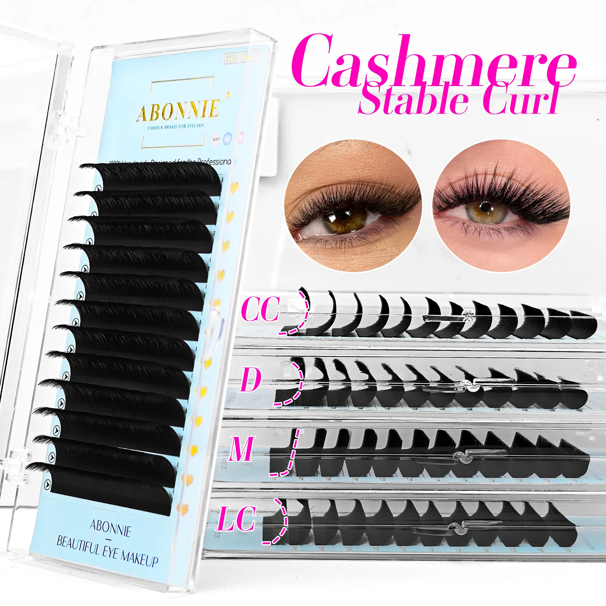 ABONNIE Alle Größen I/J/B/L/LB/LJ/M/LU/LC/LD/C/CC/D/DD Curl Individuelle klassische Wimpernverlängerung Kaschmir-Wimpernverlängerungstablett