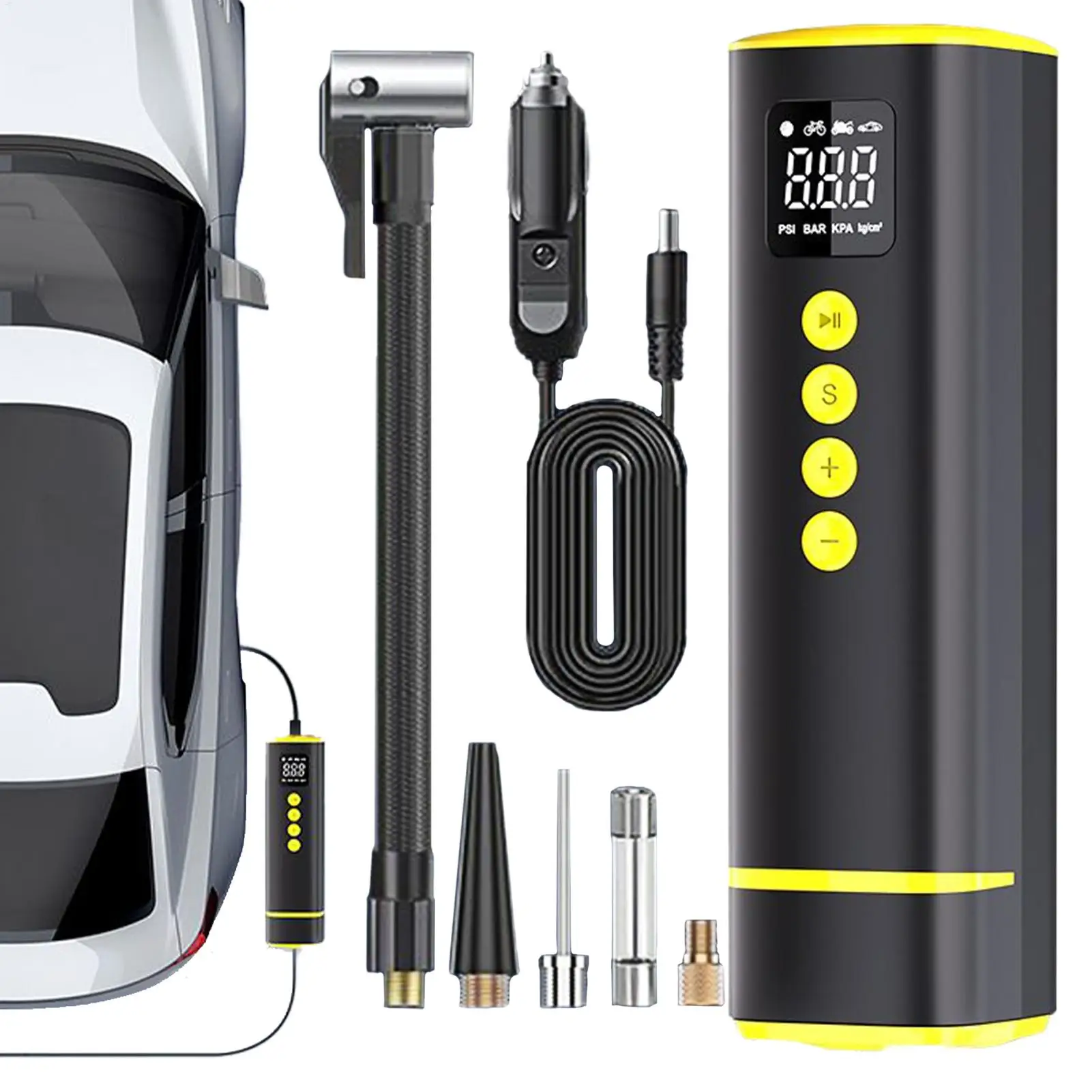 

Air Compressor Portable Tire Inflator for Car Electric Tyre Pressure Gauge Cordless for Motorcycle Truck Bicycle Wheel Car Bike