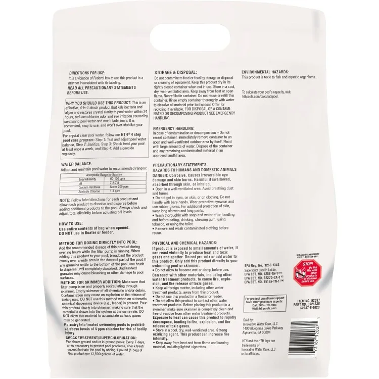 HTH 52037R Pool Care Shock Advanced, Swimming Pool Chemical - Cal Hypo Formula, Prevents Bacteria & Algae, Restores Crystal Clea image 2