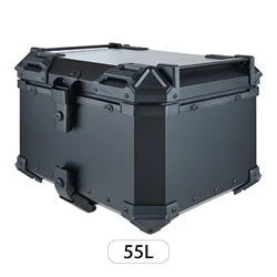 55L Motorcycle Tail Box Universal Aluminum Top Box Rear Luggage Storage Tool Cases with Fitting Plate and Fixings Helmet Box