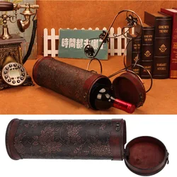 Wine Storage Box Portable European Retro Vintage Round Wood Single Red Wine Storage Case with Handle for Business Gifts