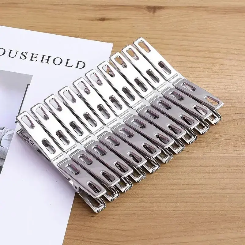 20 Stück Wäscheklammern aus Edelstahl, Küchenverschlussklammern, langlebige, winddichte Metallklammern für Kleidung, Socken, Dokumenten-Organizer