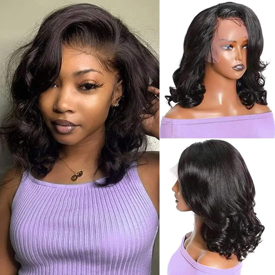 Bob Wig Human Hair Lace Body Wave Short Bob Lace Front Wigs for Black Women Upgraded No Glue 4x4 Lace Wigs Human Hair