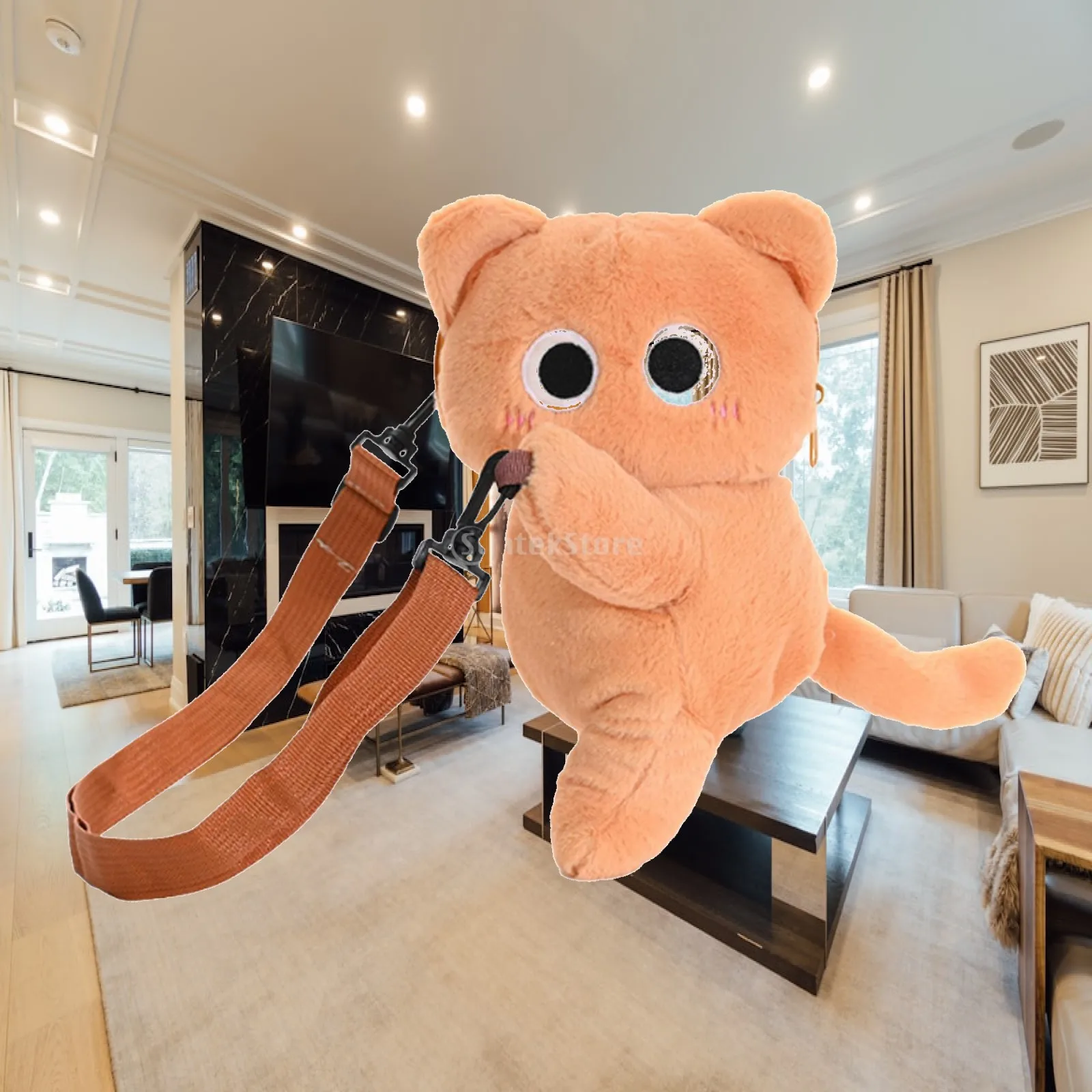 Plush Cat Shaped Shoulder Bag for Kids Adults Crossbody Purse Stuffed Toy Bag Adjustable Strap Lightweight Cute Kitty Casual
