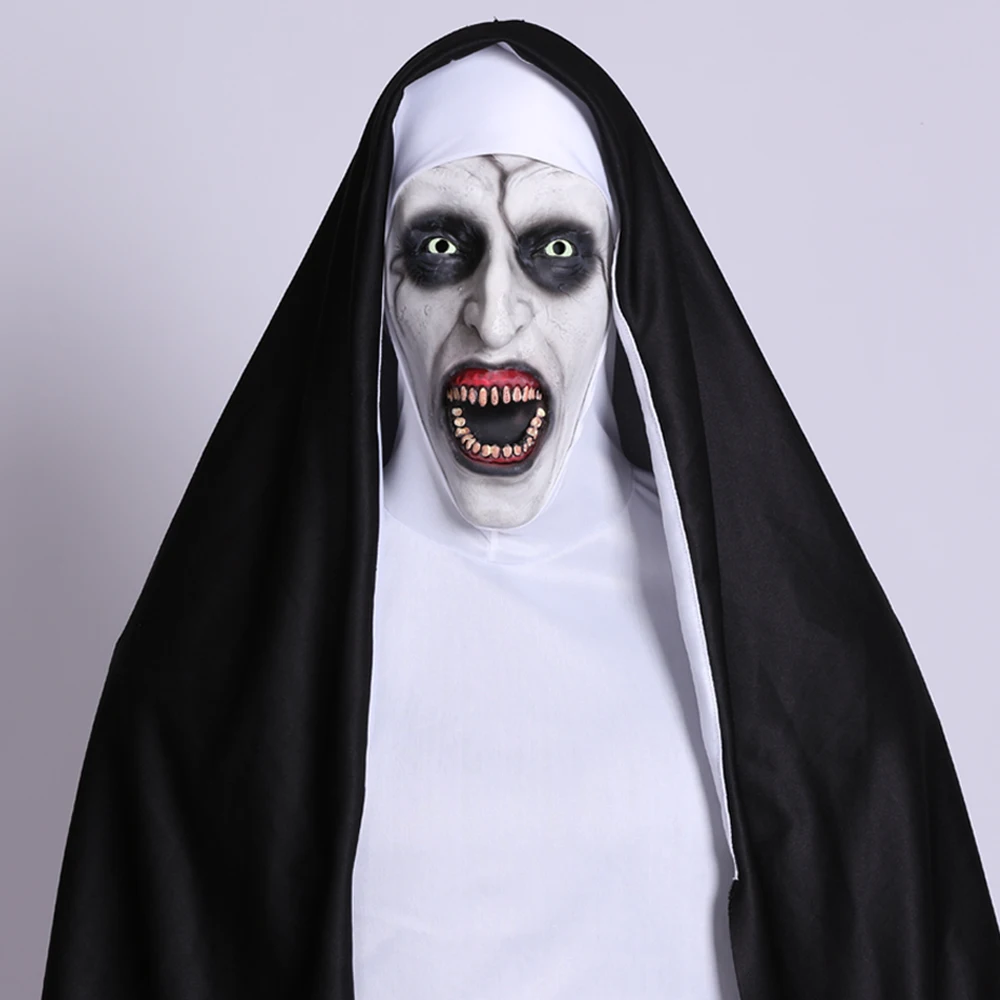 

Horror The Nun Mask Cosplay Scary Bloody Demon Ghost Face Latex Masks With Headscarf Halloween Party Costume Props Deluxe