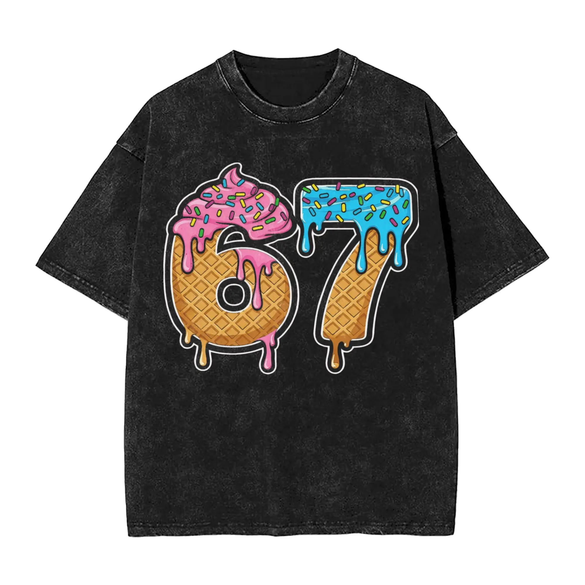 Sweet Number 67 Ice Cream T-Shirt Summer  Y2K Retro T Shirts Cotton Hippie Tshirt For Man Short-Sleeve Printed Tees