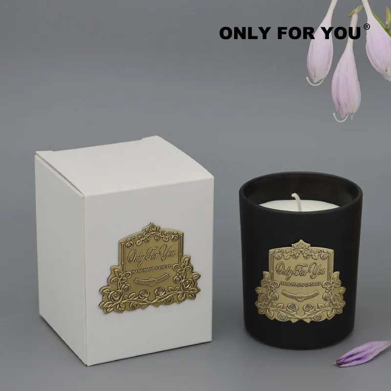 

Multicolor Metal Nameplate Handmade Aromatherapy Soy Wax Candle Glass Candle Holder Lamp Fragrance Wedding Return Companion Gift